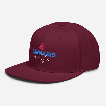 Burgundy Maroon Left Front Cannabis is Life Snapback Hat