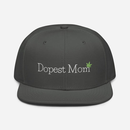 Charcoal Gray Front Dopest Mom Cannabis Snapback Hat