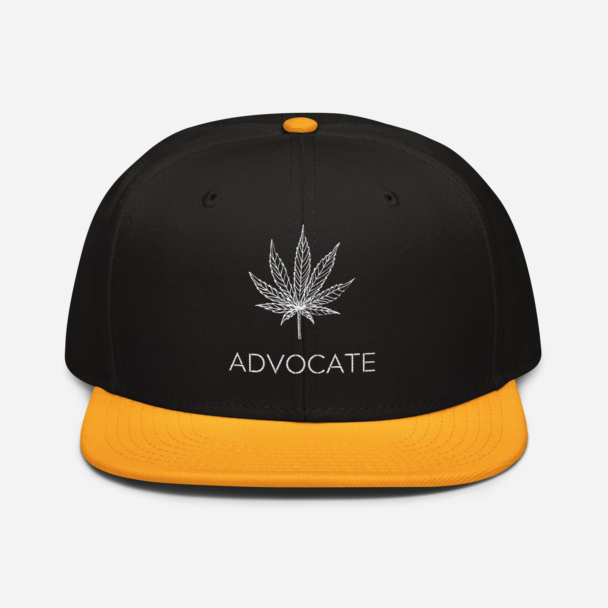 Gold and Black Front Elegant Advocate Cannabis Leaf Snapback Hat