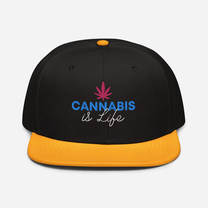 Gold and Black Front Cannabis is Life Snapback Hat