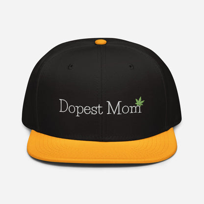 Gold and Black Front Dopest Mom Cannabis Snapback Hat