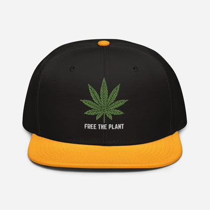 Gold Black Front Free The Plant Snapback Hat