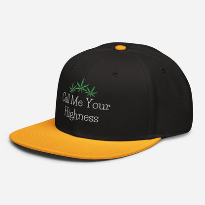 Gold and Black Left Front Call Me Your Highness Snapback Hat