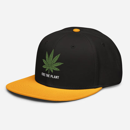 Gold Black Left Front Free The Plant Snapback Hat