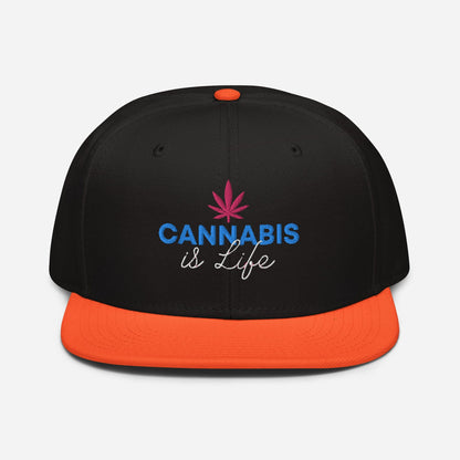 Orange and Black Front Cannabis is Life Snapback Hat