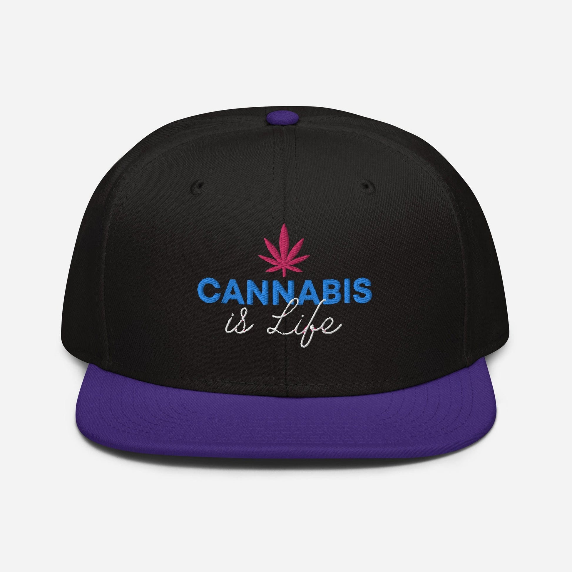 Purple and Black front Cannabis is Life Snapback Hat