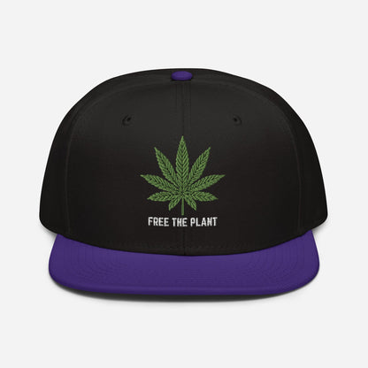 Purple and Black Front Free The Plant Snapback Hat