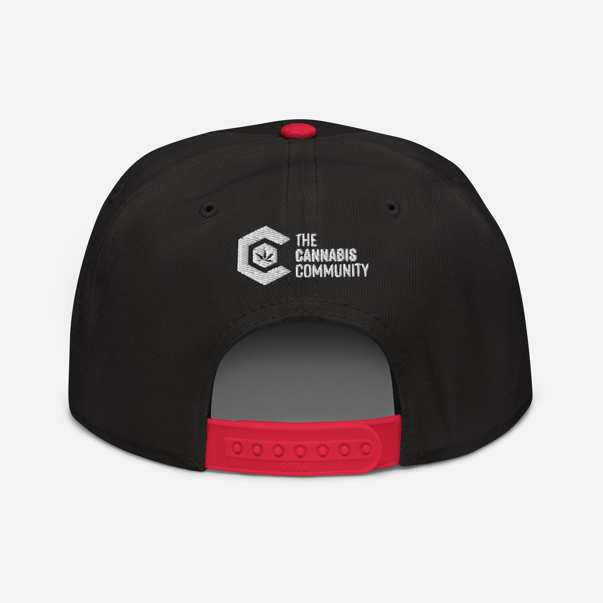 Golden Goat Cannabis Snapback Hat with "the cannabis community" logo on the front.