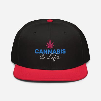 Red Black Front Cannabis is Life Snapback Hat