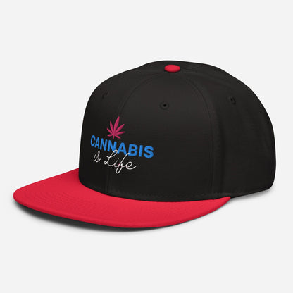 Red Black Left Front Cannabis is Life Snapback Hat