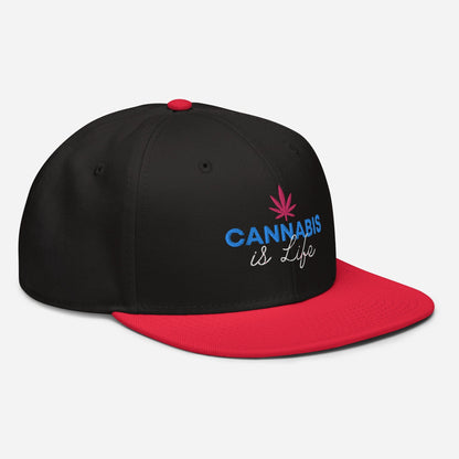 Red Black Right Front Cannabis is Life Snapback Hat 