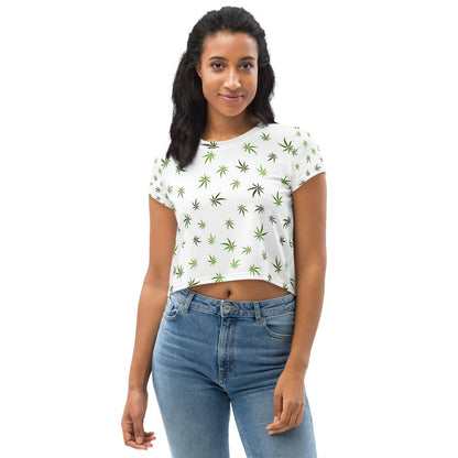 Women's All-Over Cannabis Crop Tee — standardized featured product image