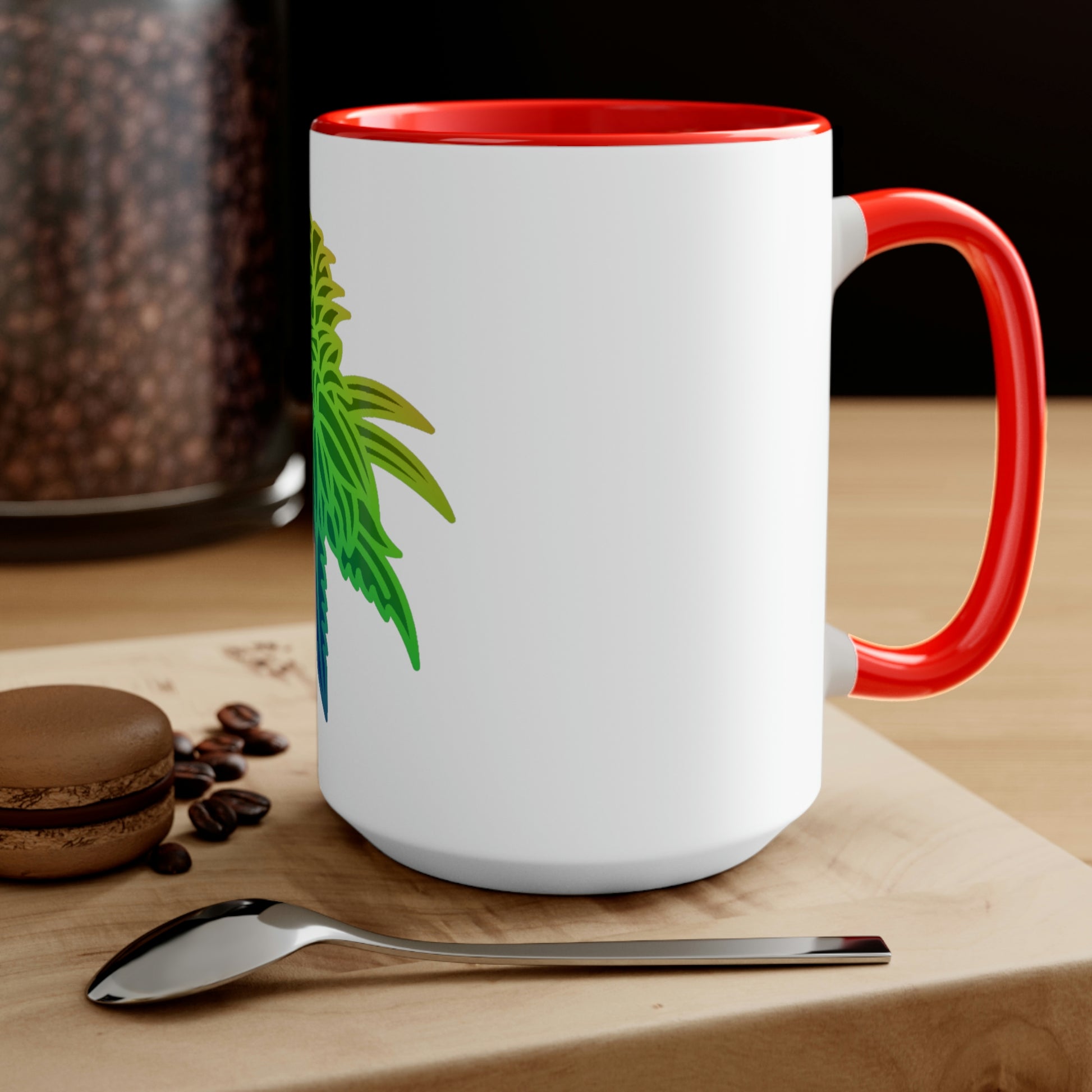A Rainbow Sherbet Marijuana Tea Mug with a flower on it.