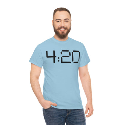 a man wearing a 420 Stoner Weed T-Shirt with the word 420 on it.