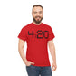 A man wearing a 420 Stoner Weed T-Shirt in red.