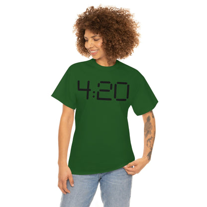 a woman wearing a 420 Stoner Weed T-Shirt with the word 420 on it.