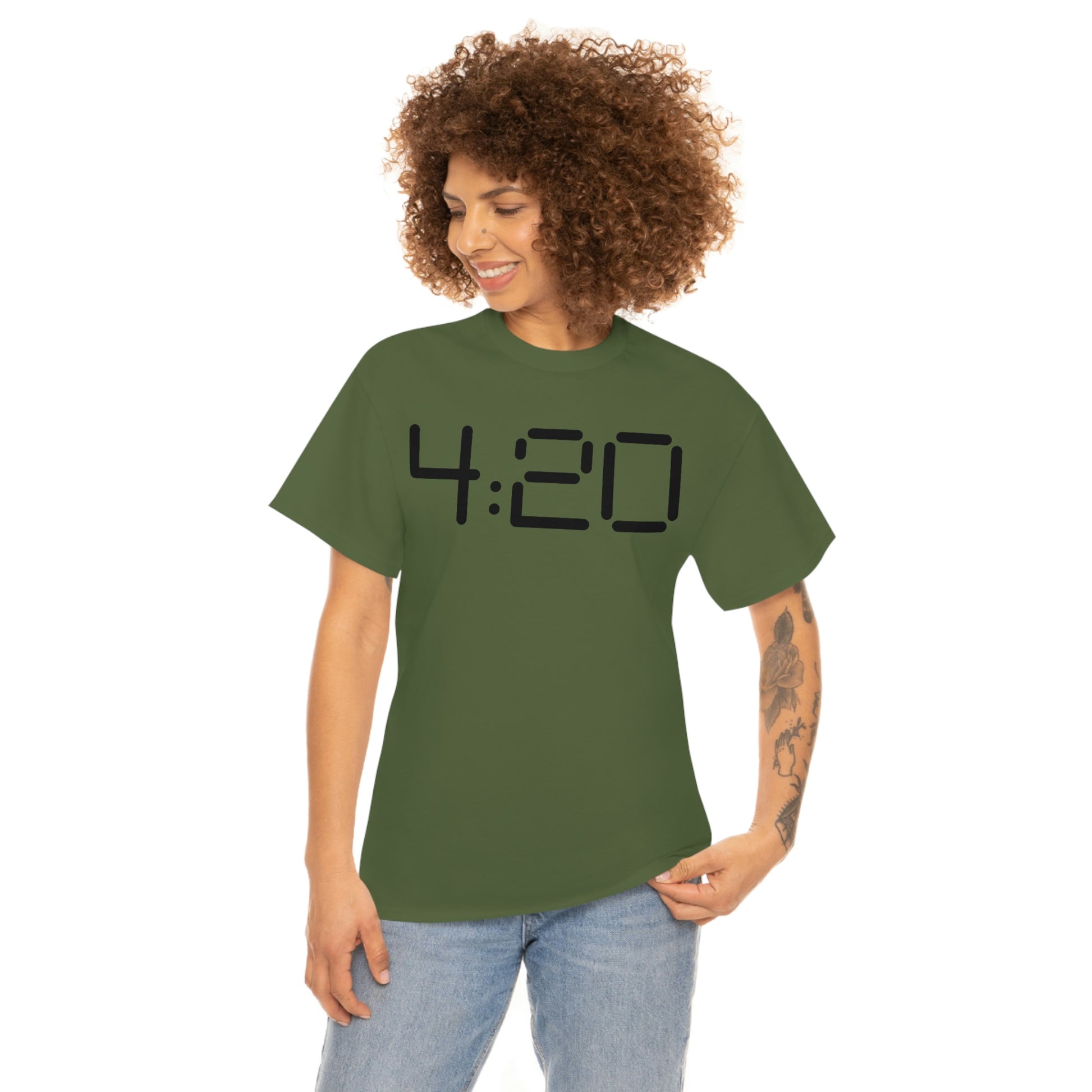 a woman wearing a 420 Stoner Weed T-Shirt