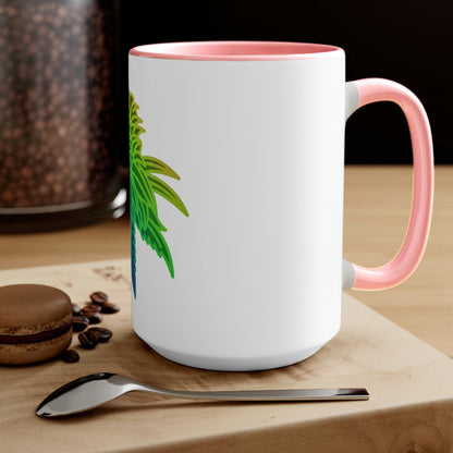 a Rainbow Sherbet Marijuana Tea Mug with an image of a plant on it.