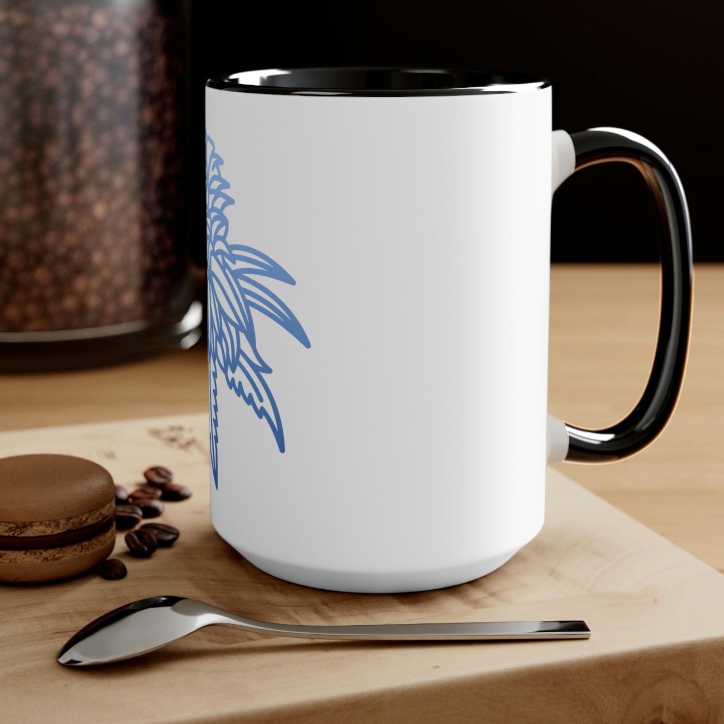 a Blue Dream Cannabis Coffee Mug with a blue and white design on it.