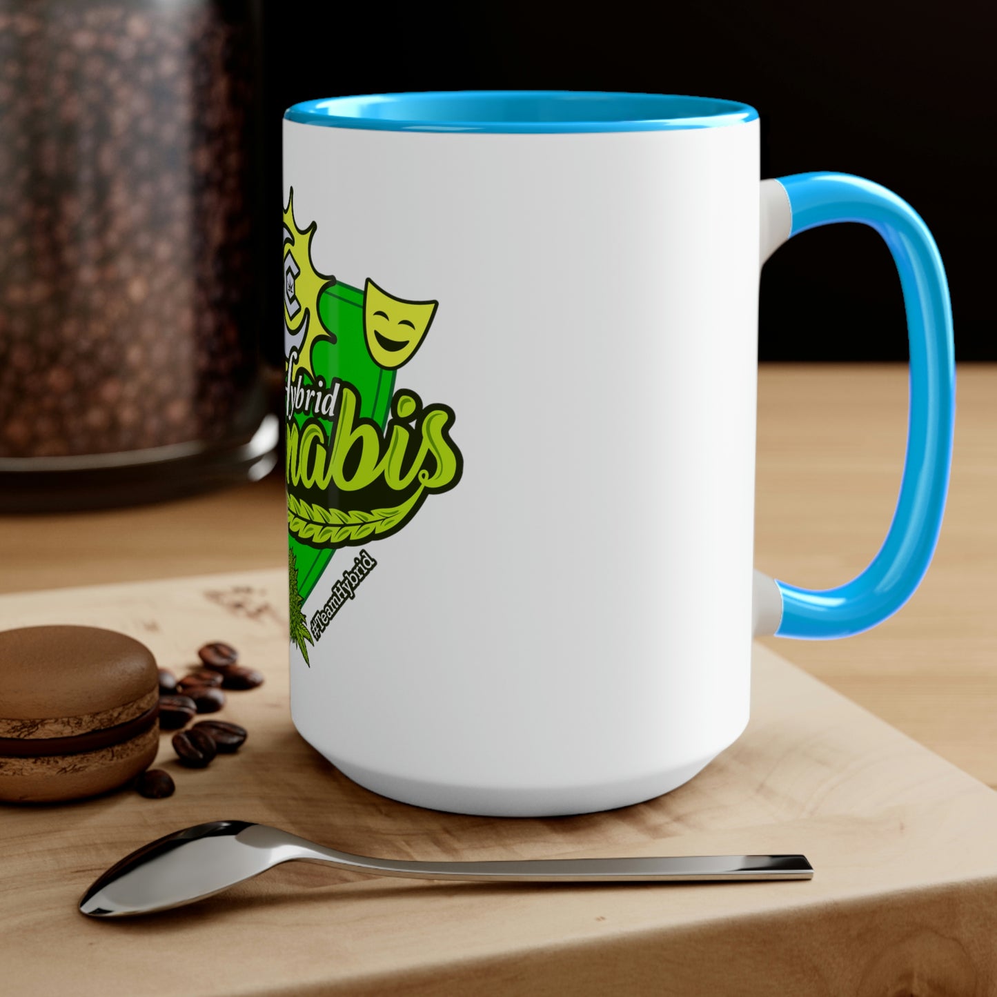 a Team Hybrid Cannabis Mug with the word marijuana on it.
