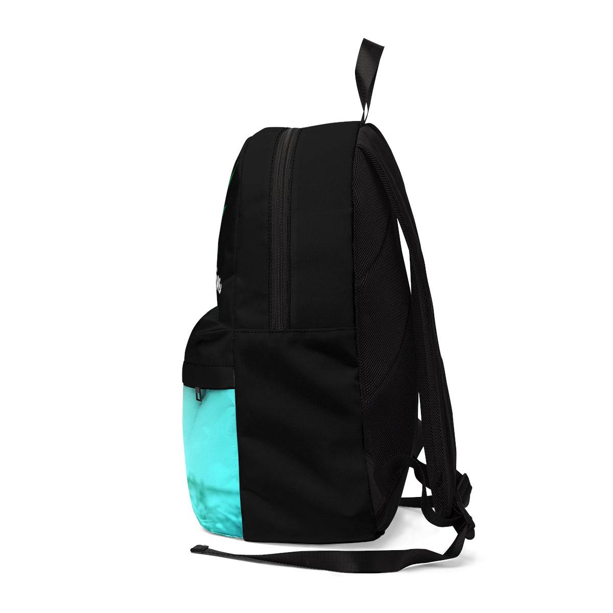 a Good Vibes Only Black Marijuana backpack on a white background.