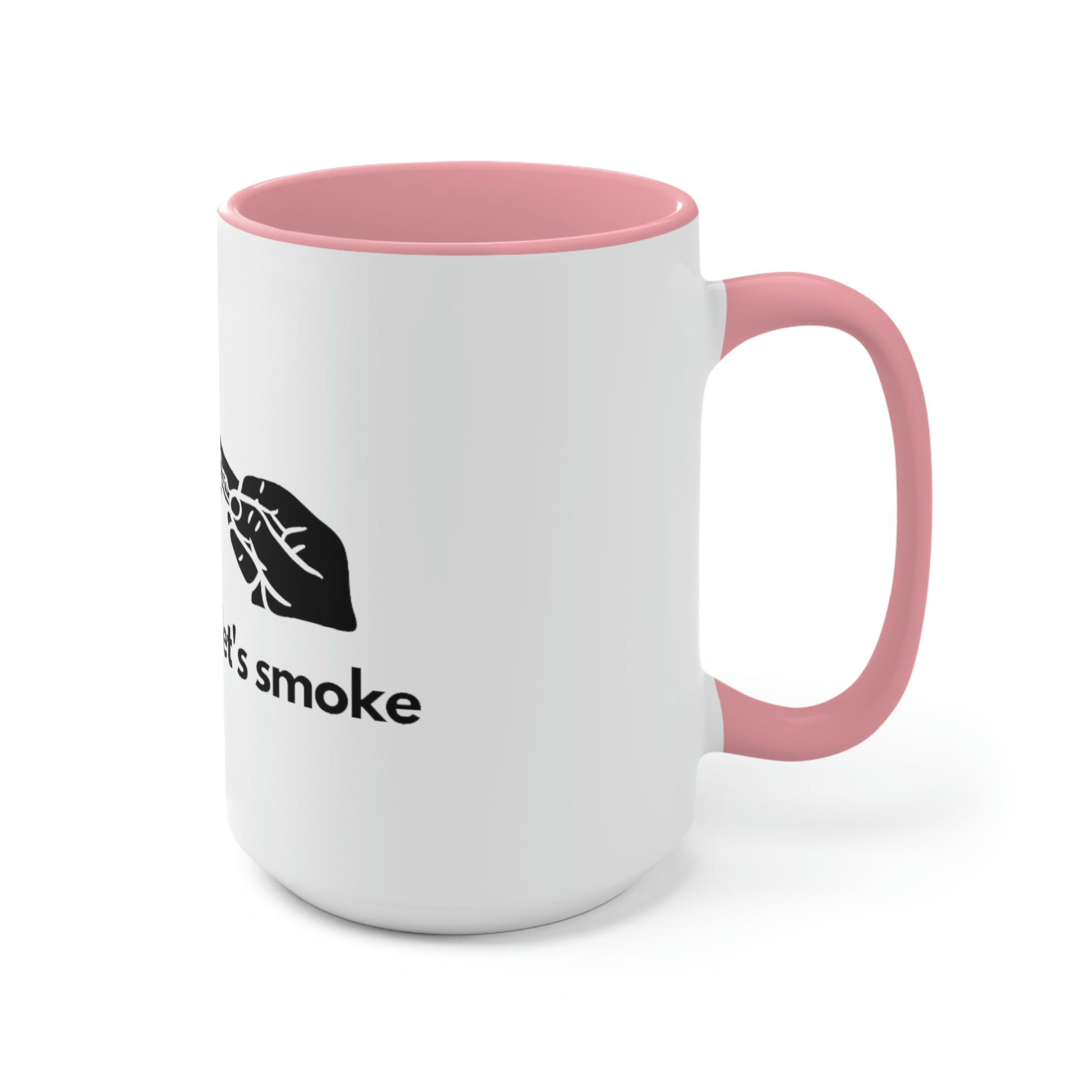 a white and pink But First, Let's Smoke Coffee Mug