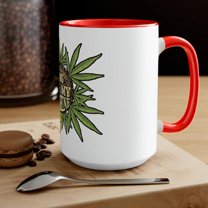 a You Are My Sunshine Coffee Mug with a marijuana leaf on it.