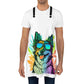 A man stands while wearing the Cool Border Collie with Sunglasses and Cannabis Leaves Chef's Apron