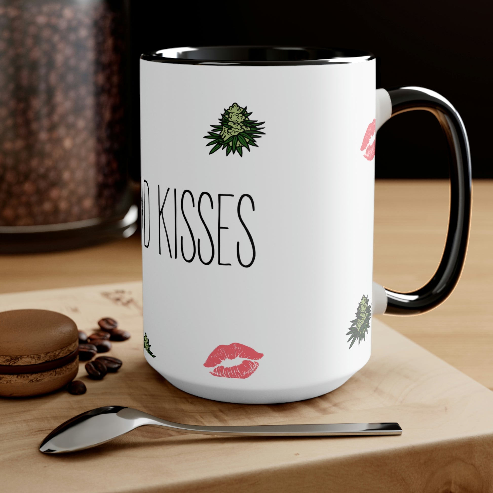 a Nugs and Kisses Coffee Mug with the words good kisses on it.