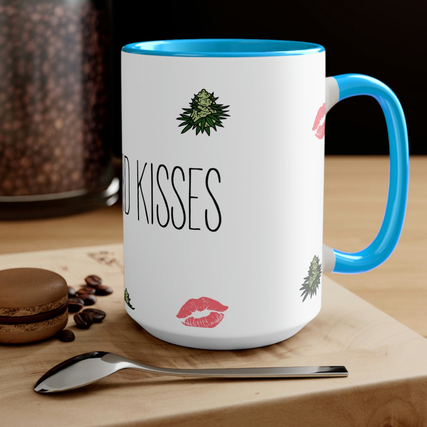 a Nugs and Kisses Coffee Mug with the words good kisses on it.