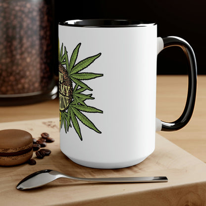 a You Are My Sunshine Coffee Mug with a marijuana leaf on it.