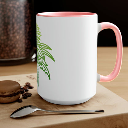 a Sour Diesel Cannabis Tea Mug with a green leaf on it.