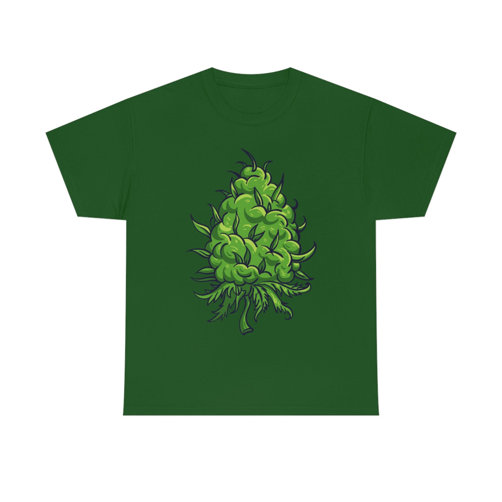 a Big Cannabis Bud Heavy Cotton Tee with a green plant on it.