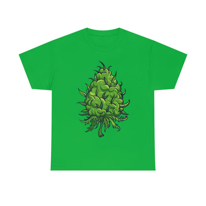 a green Big Cannabis Bud Heavy Cotton Tee with an image of a hop plant.