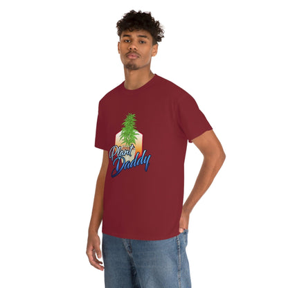 a man wearing a maroon Plant Daddy Cannabis Plant T-Shirt with a pineapple on it.