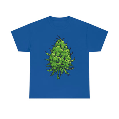 a Big Cannabis Bud Heavy Cotton Tee with a green hops plant on it.