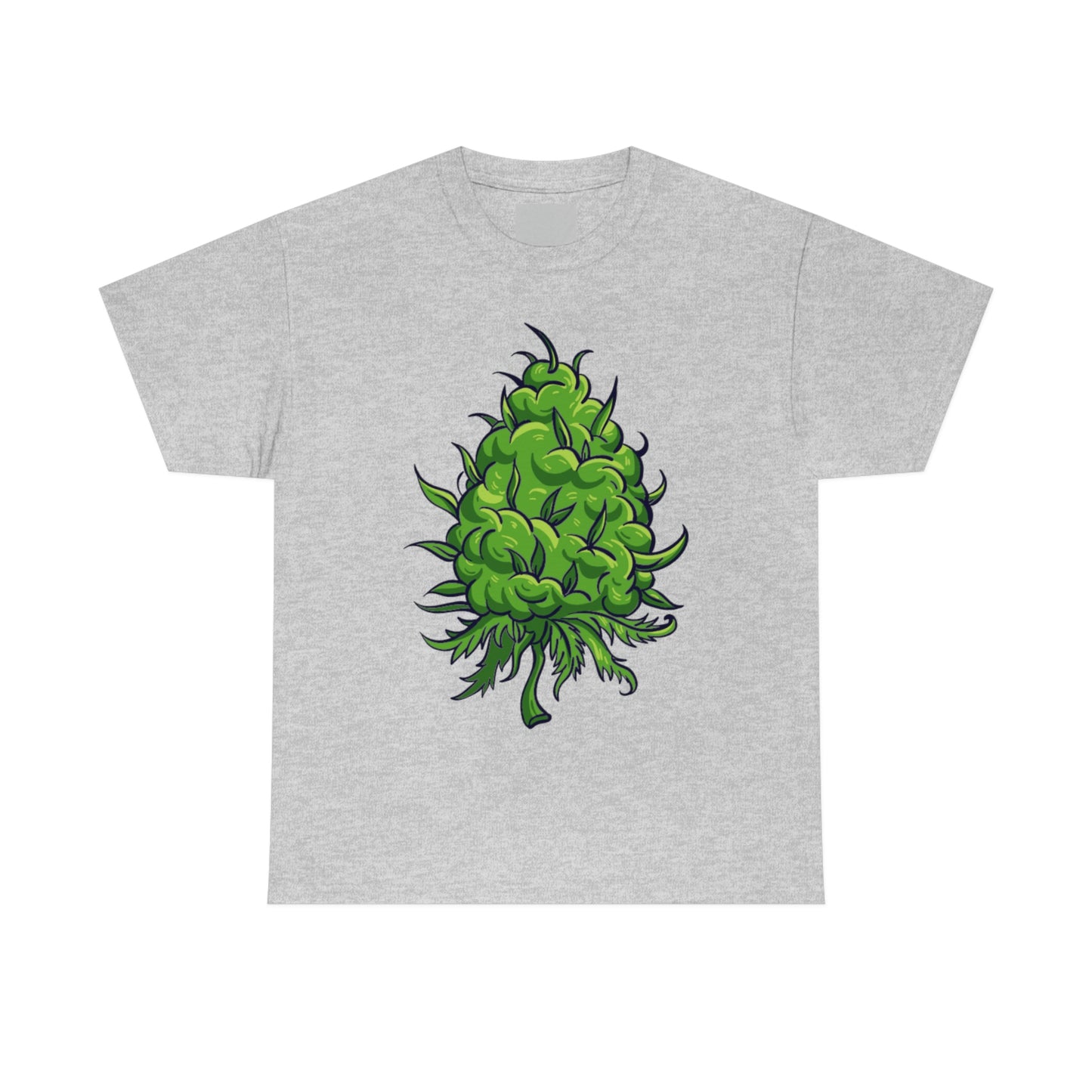 a grey Big Cannabis Bud Heavy Cotton Tee with a green hop plant on it.