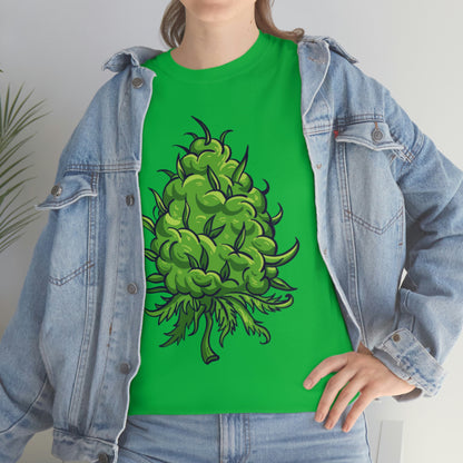 a woman wearing a Big Cannabis Bud Heavy Cotton Tee and jeans.