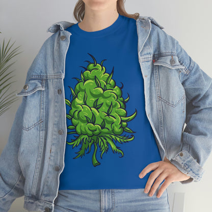 a woman wearing a Big Cannabis Bud Heavy Cotton Tee and jeans.