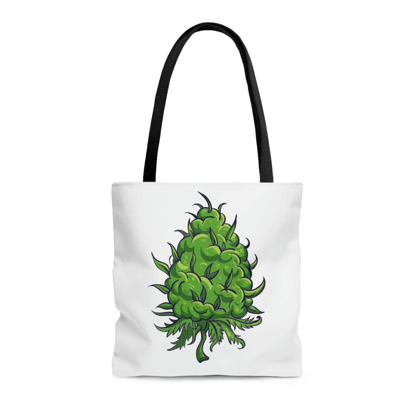A gigantic green nug sits in the center of this masterfully designed Big Green Cannabis Nug Tote Bag