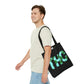 A man rocks the THC Black Weed-Themed Tote Bag in classic fashion