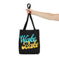 A perfect view of the Wake and bake Black Beach Weed Tote Bag