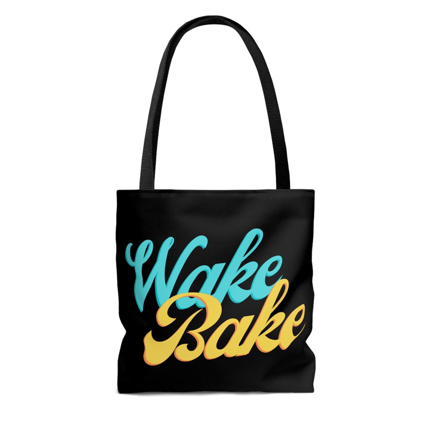a black wake and bake tote bag