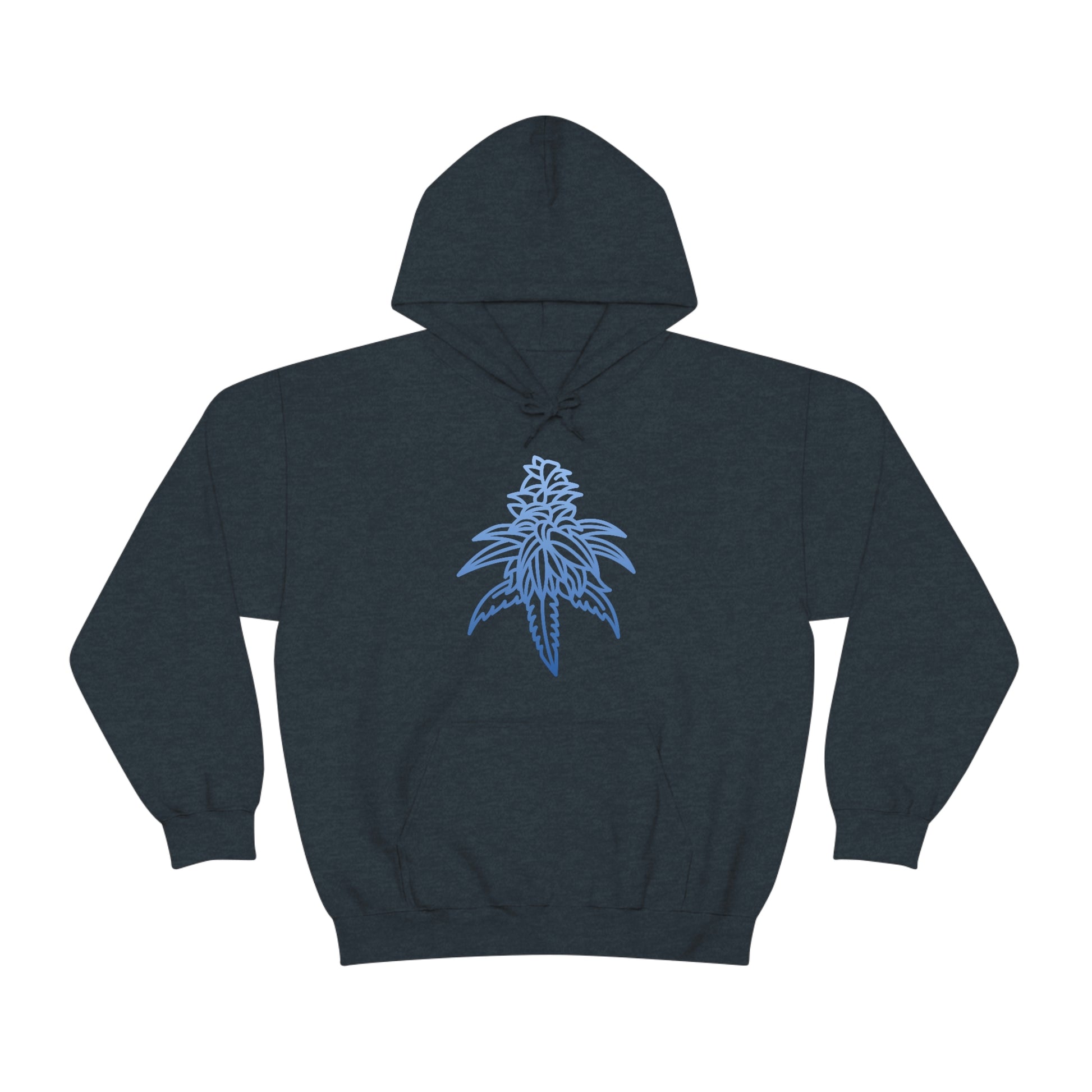a Blue Dream Cannabis hoodie with a blue flower on it.
