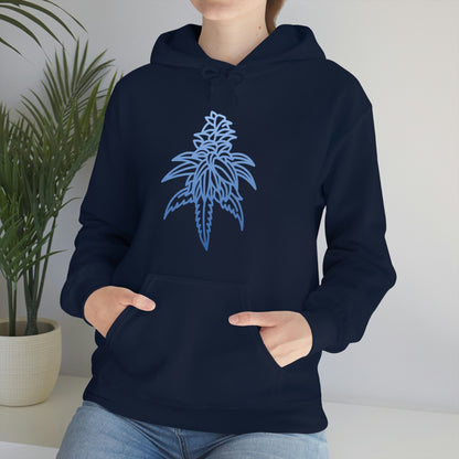 a woman wearing a Blue Dream Cannabis Hoodie.