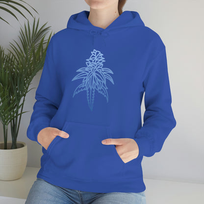 a woman wearing a Blue Dream Cannabis Hoodie.