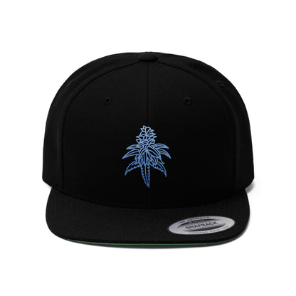 All black Blue Dream Snapback Hat with the picture of blue dream on the front center