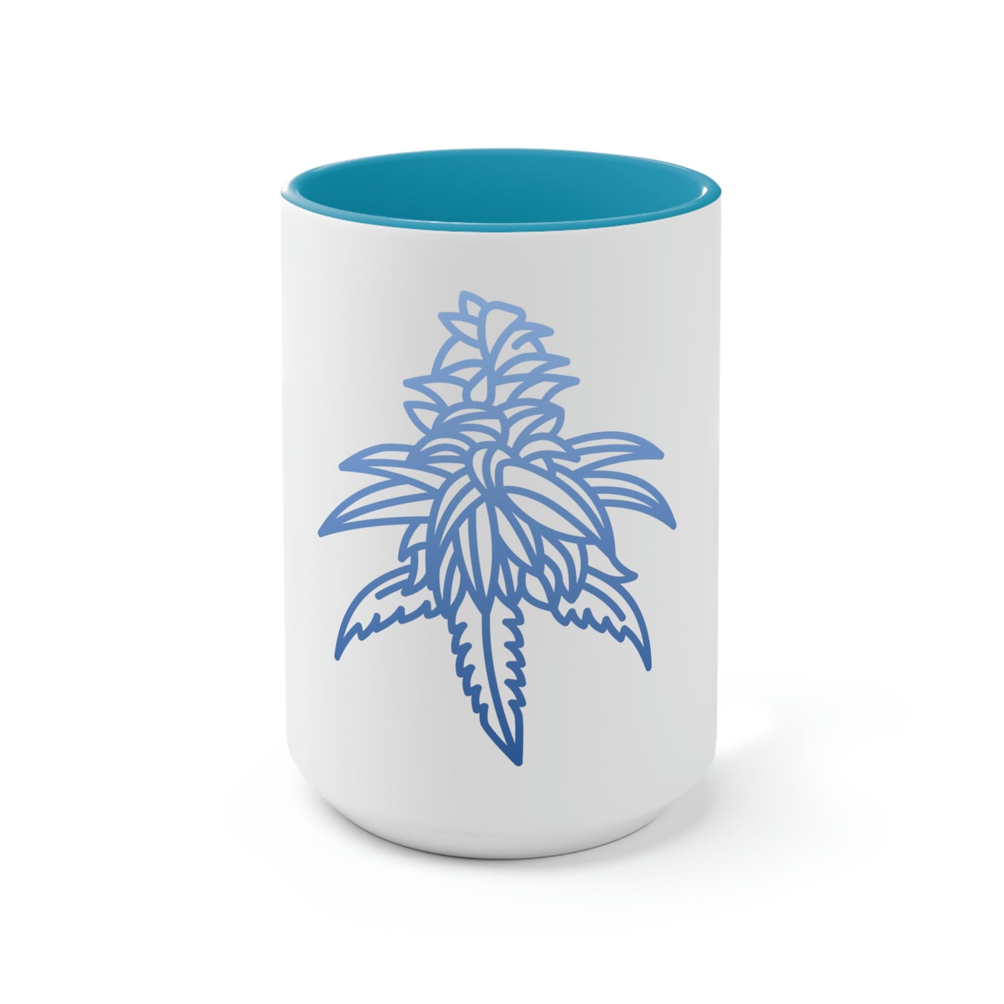 a Blue Dream Cannabis Coffee Mug with a blue flower on it.