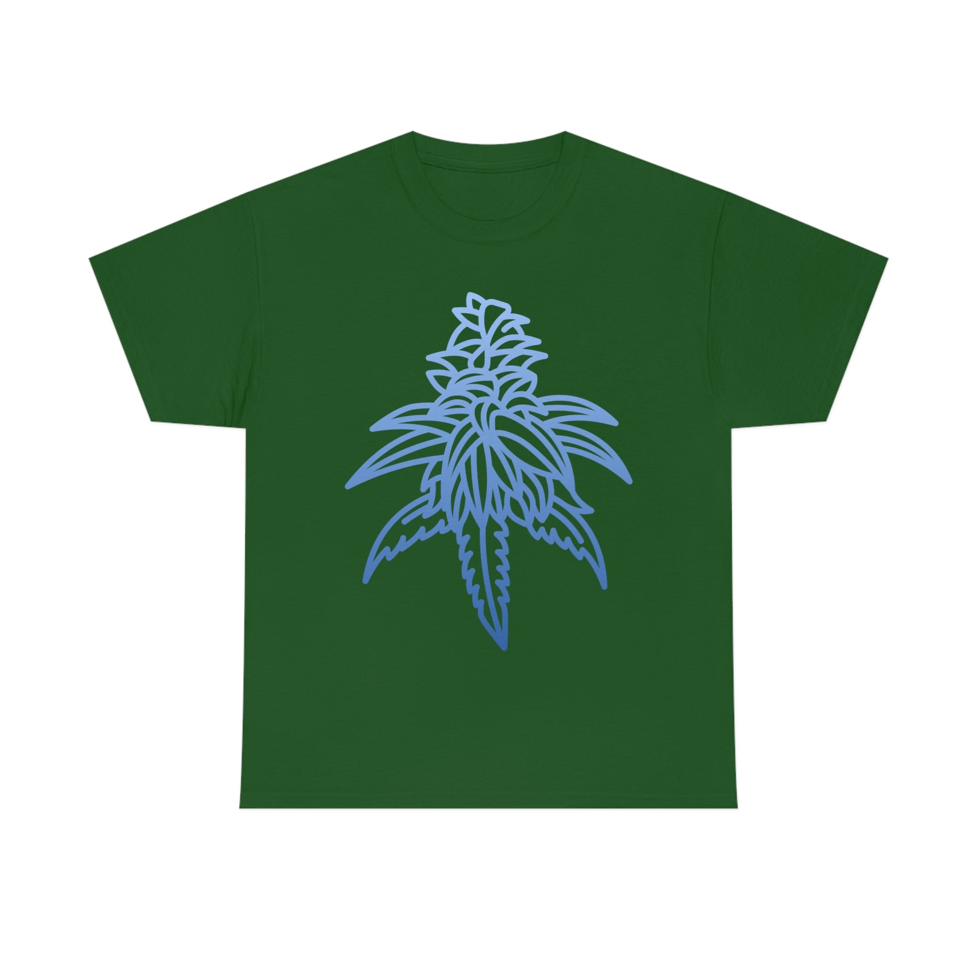 a Blue Dream Cannabis Tee with a blue leaf on it.