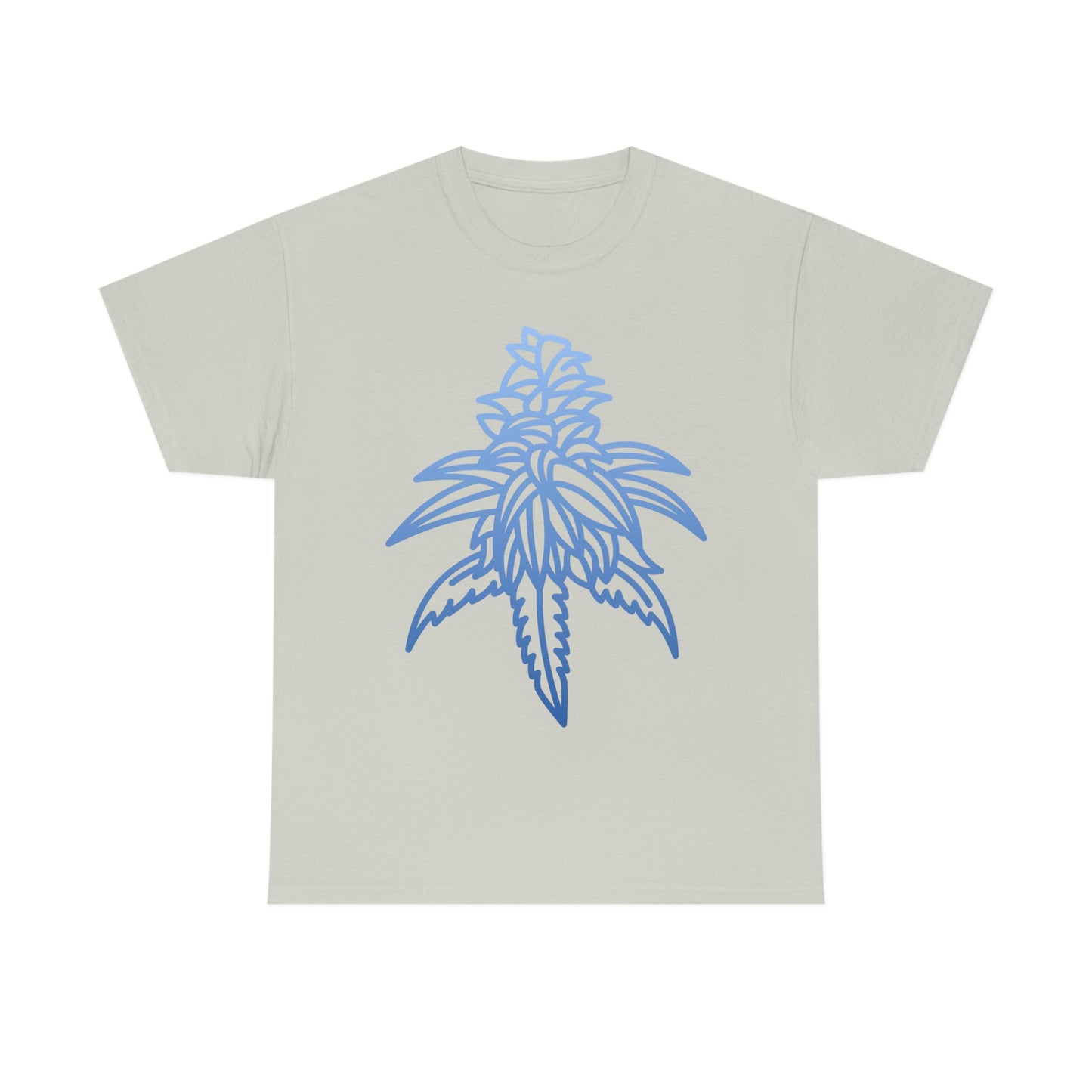 a Blue Dream Cannabis Tee with a blue leaf on it.